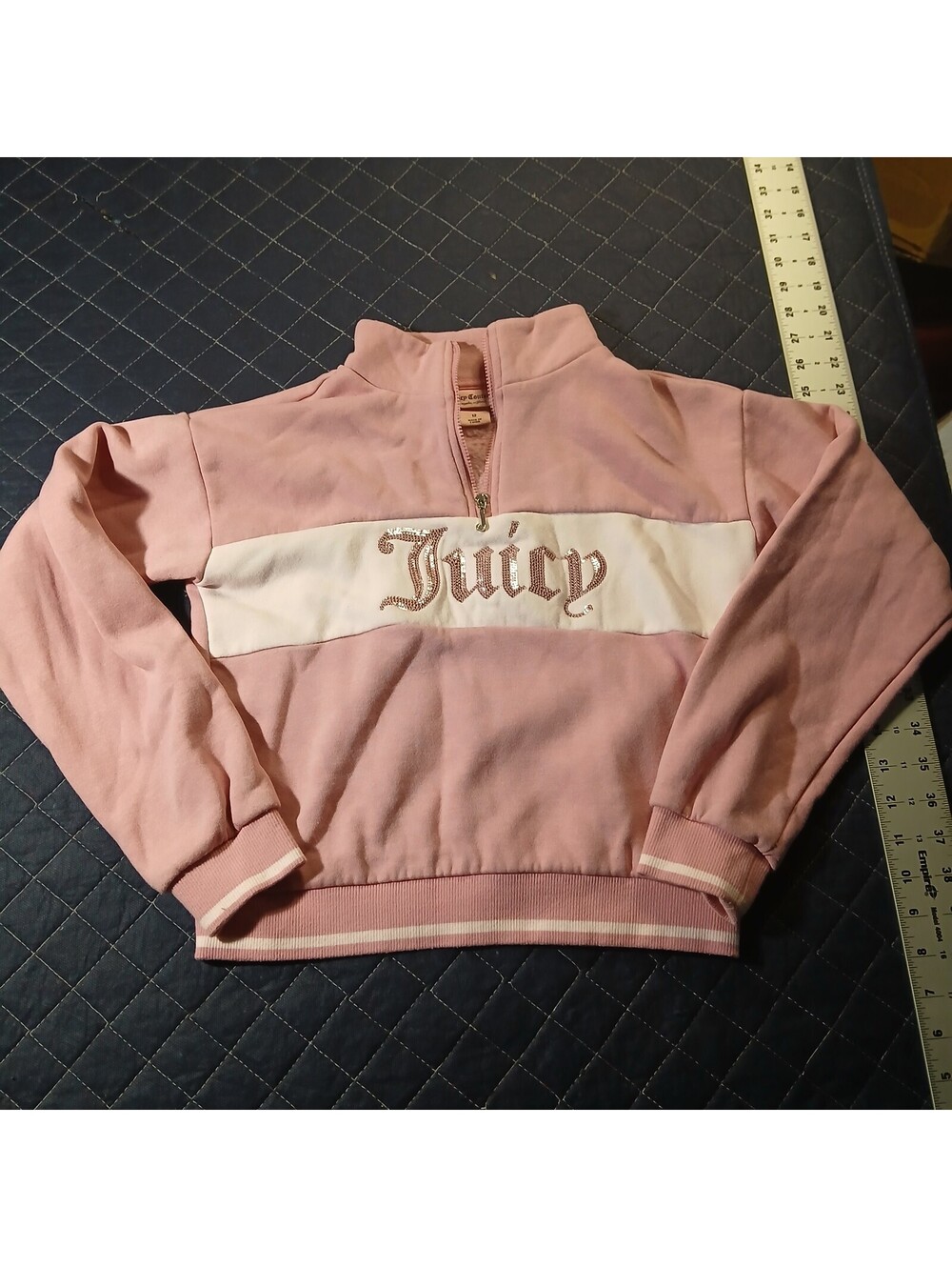 Juicy Couture Y2K Velour Quarter Zip Pullover Pink Girls Size 12